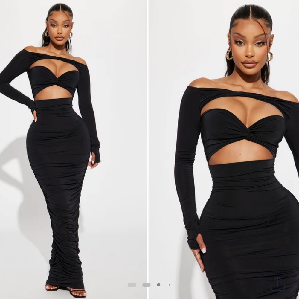Fashion Nova Elegant Black Long Sleeve Dress
